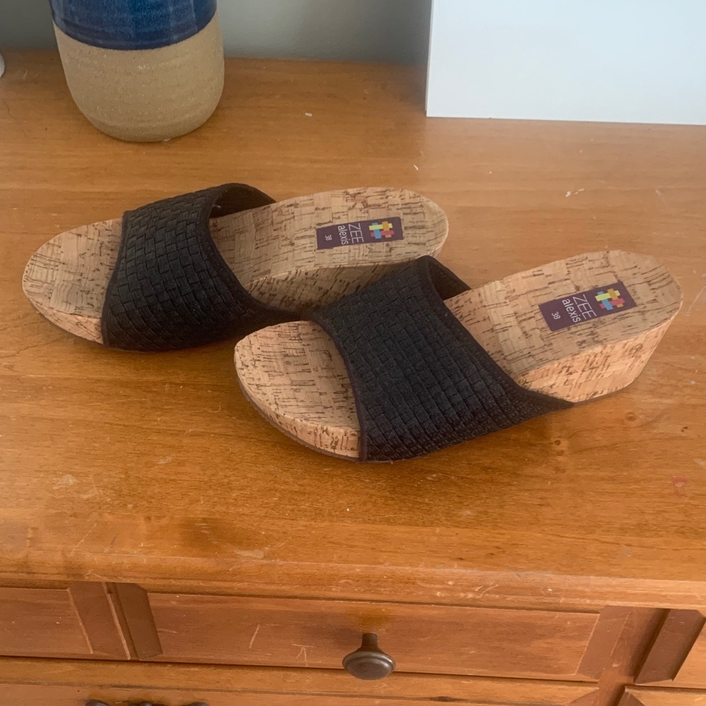 Alexis Black Woven Wedge Sandals